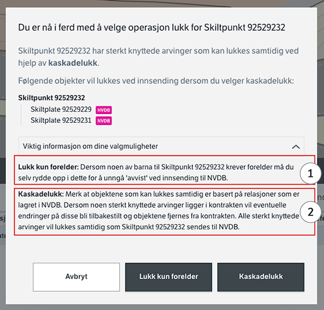 Dette er dialogboksen for lukk og kaskadelukk. Velg hvilken du ønsker å gjennomføre og bekreft.