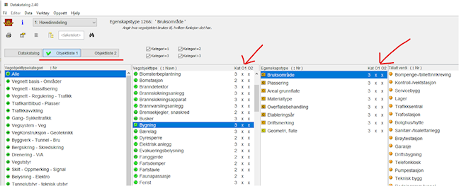 Bildet viser hvor du kan filtrere på objektlistene i Dakat.